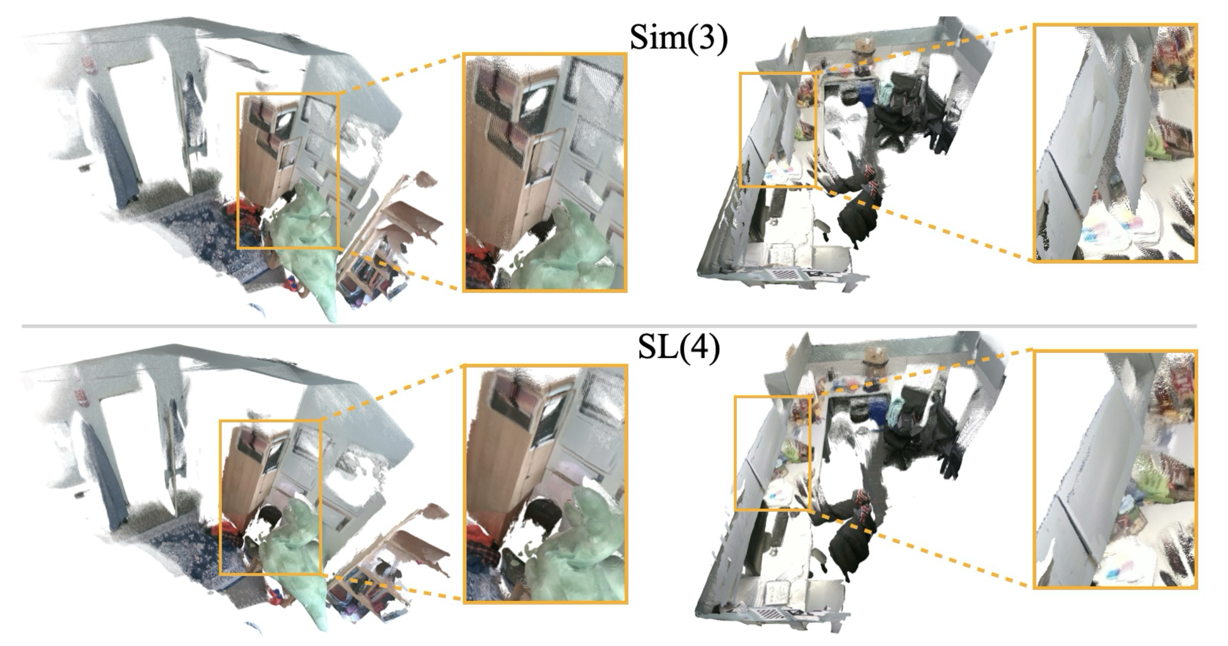 Fig. 1. Sim(3) vs SL(4) submap alignment.