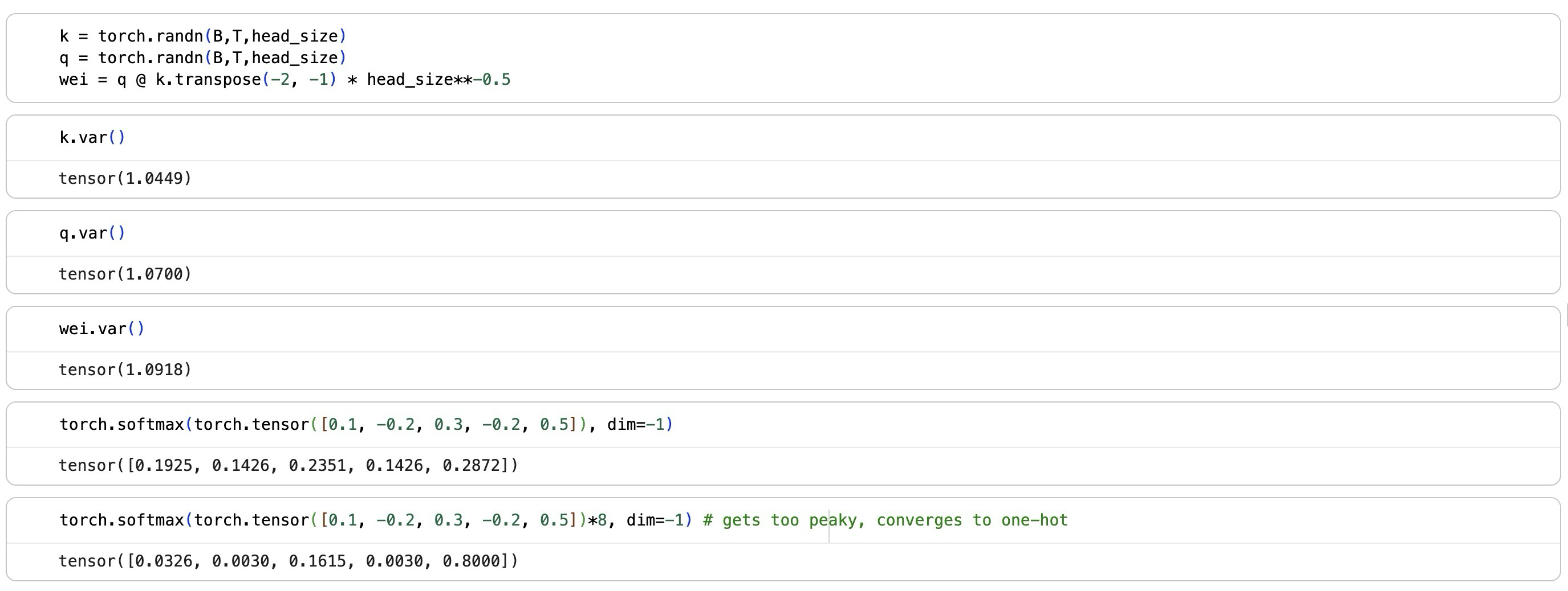 Attention score scale에 따른 softmax 분포 비교